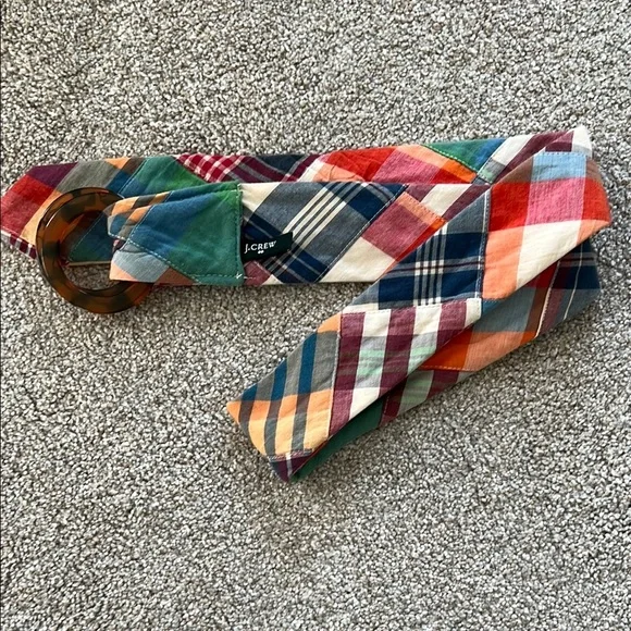 J.Crew 100 Cotton Madras Plaid Belt Fabric Tortoise  Buckle - Womens - Picture 2 of 4
